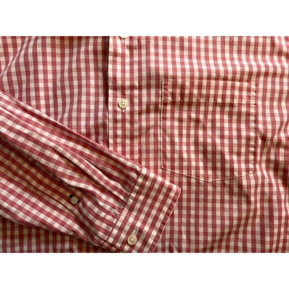LL Bean Men's Large Red White Check Long Sleeve Button Down Shirt Front Pocket - Picture 3 of 9